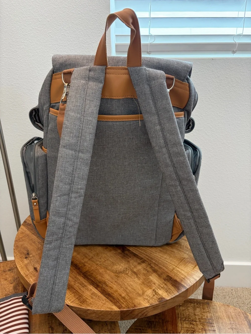 Parker Baby Co. Grey Diaper Backpack with Tan Accents